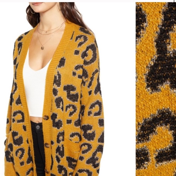 J.O.A Metallic Chunky Knit Leopard Cardigan M L - Picture 6 of 6